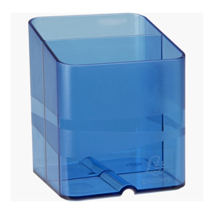 Suport instrumente de scris Exacompta PEN-CUBE ChromaLine, 2 compartimente, Plastic, 74x74x93 mm, Albastru Translucent