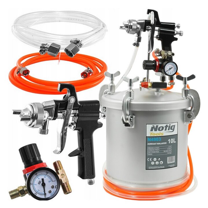 Pistol Vopsit Cu Rezervor Vas Sub Presiune 10L Furtun 2 9m N4903 pistol-vopsit-cu-rezervor-vas-sub-presiune-10l-furtun-2-9m-n4903