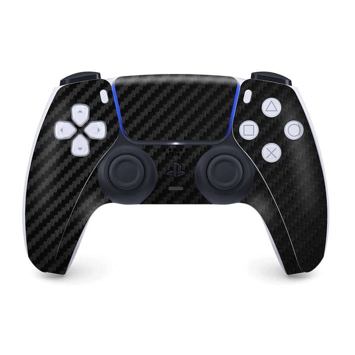 Folie Skin Sony Playstation 5 vezérlőhöz, Dual Sense, szénszálas kialakítás, teljes ragasztó, egyszerű telepítés, optimális védelmi technológia, fekete