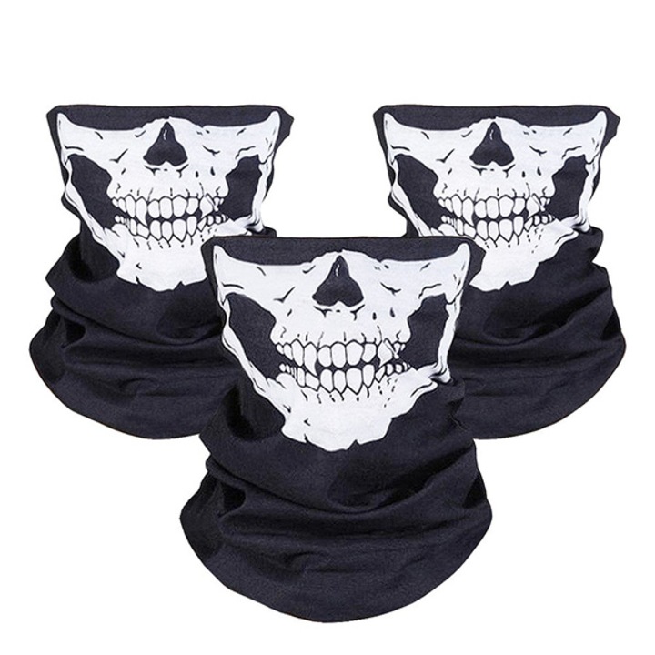 Masca protectie, NUODWELL, Set de 3 piese, aspect de craniu, material poliesteric de inalta performanta, multifunctional, 25x50cm, negru