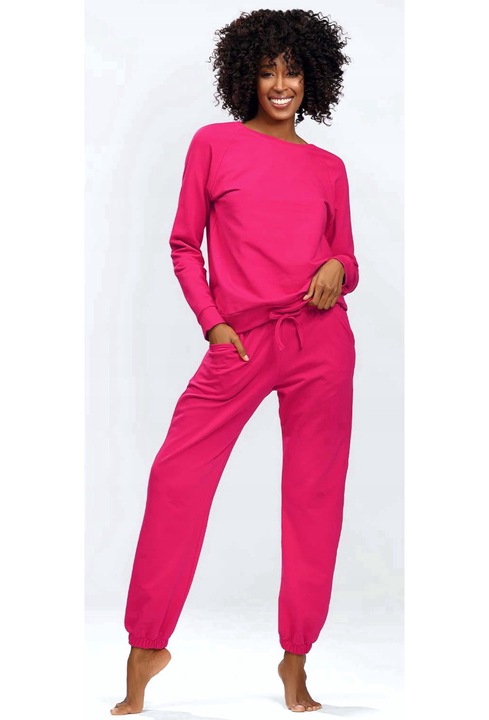 Trening Dama, Dkaren, Maneca Lunga, Cordon In Talie, Buzunare, Bluza + Pantaloni, Bumbac, Roz zmeuriu