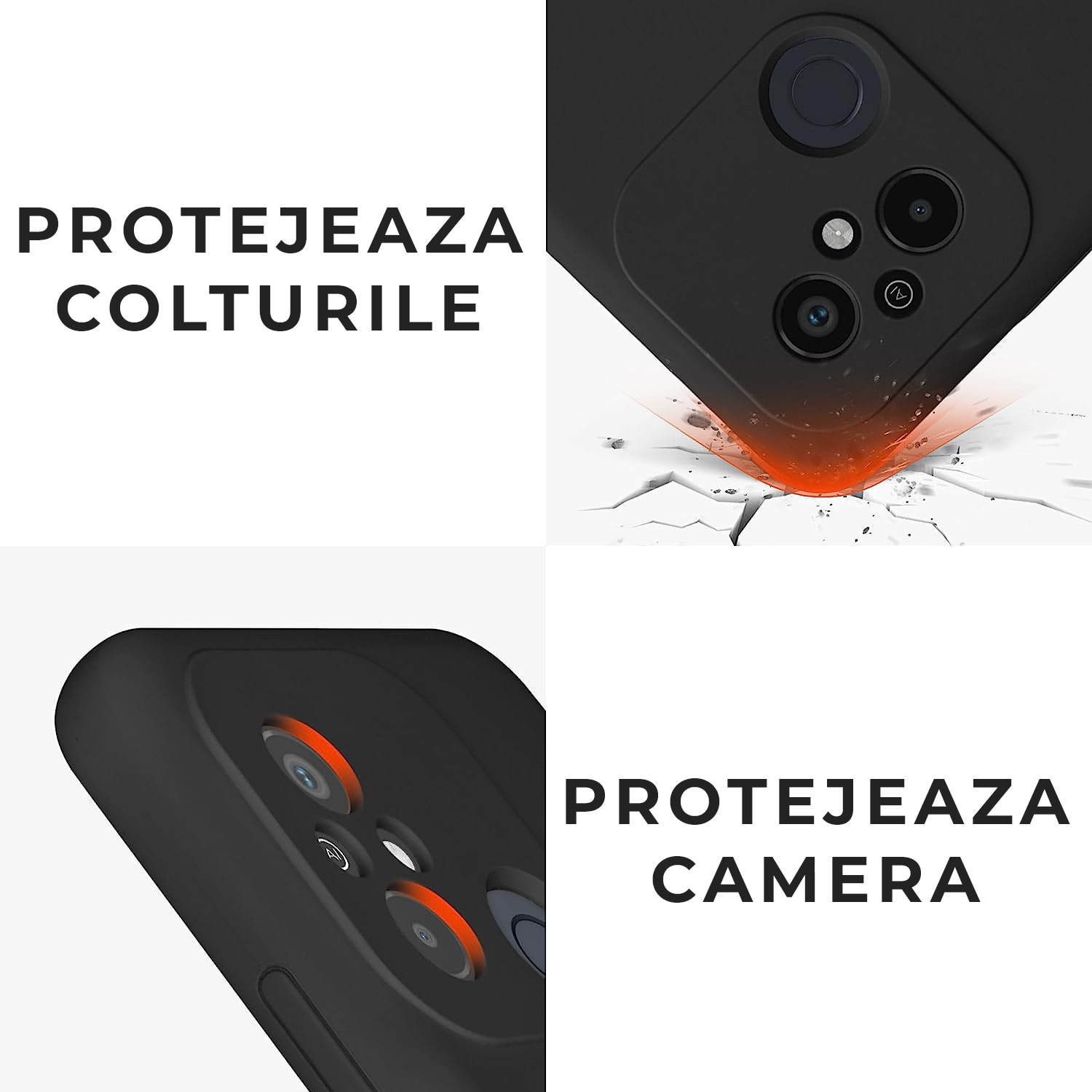 Husa Daden® Soft Silicone compatibila cu XIAOMI Redmi 12C, Interior microfibra, Protectie sporita, Camera Protection, Negru
