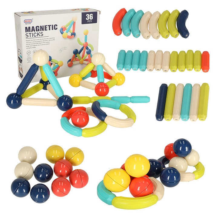 Set de constructie magnetic Luka, 36 piese, multicolor, 25x20x6,7cm