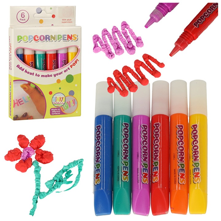 Set markere Luka, 6 culori, efect popcorn, 10,5cm