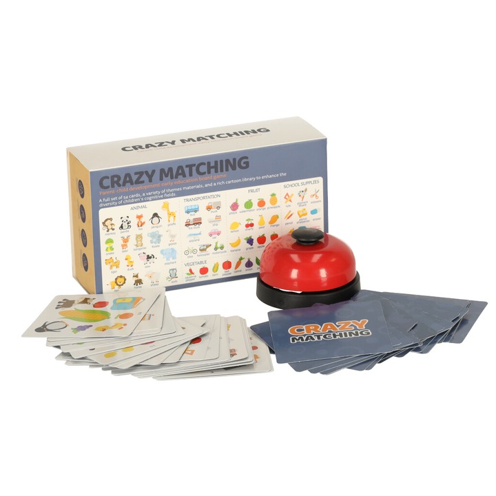 Set 54 carti de joc Crazy Matching, Carton/Plastic, Multicolor, 3+