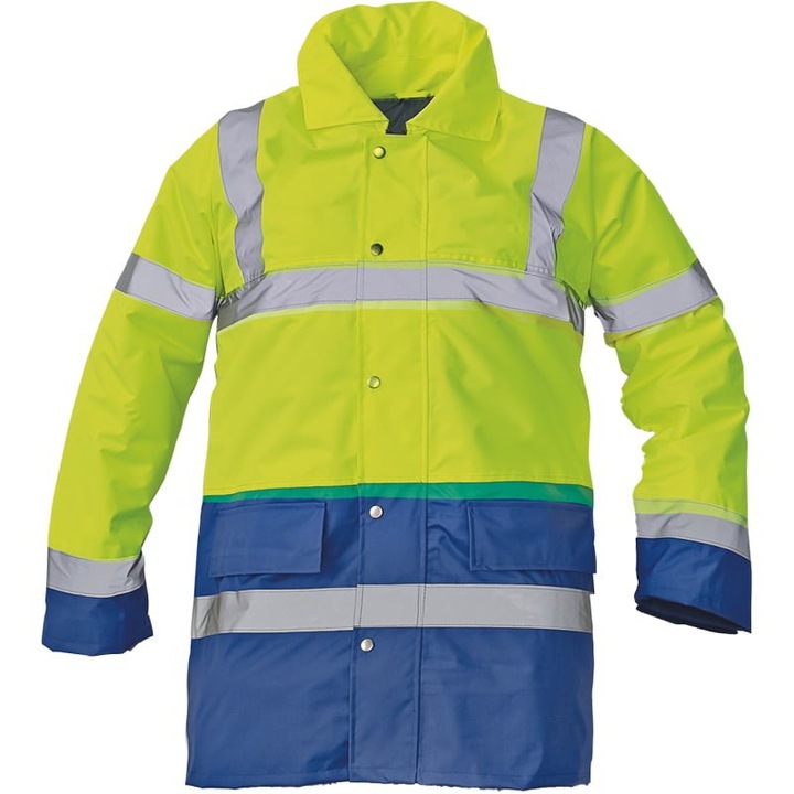 Geaca de iarna impermeabila de mare vizibilitate, termoizolanta, talie ajustabila, gluga detasabila - Cerva Sefton Galben/albastru L