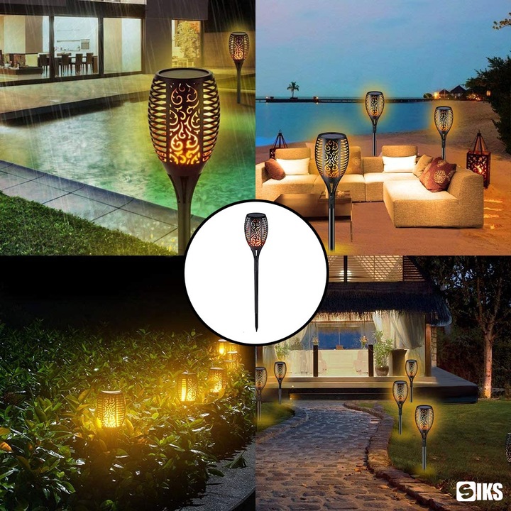Lampa Solara Pentru Gradina SIKS, Torta Cu Efect De Flacara, 47 cm, Negru