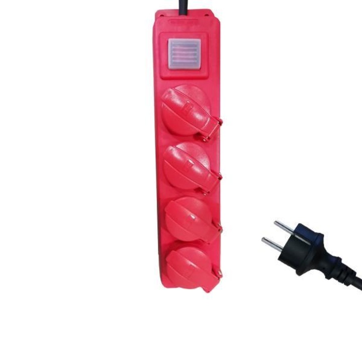 Prelungitor cu intrerupator, rosu, 4P - 3M, 3x1.5mm, IP44, Eurolamp