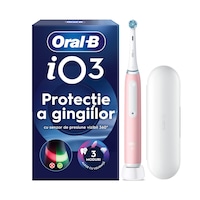 Periuta de dinti electrica Oral-B iO 3, cu Tehnologie Magnetica si Micro-Vibratii, Senzor de presiune Smart, 3 moduri, 1 capat, Trusa de calatorie, Roz