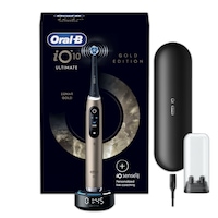 Periuta de dinti electrica Oral-B iO10 Lunar Gold, 1 Capat de Periaj Ultimate Clean, 1 incarcator Magnetic Rapid cu iO Sense Cleaning Coach, 1 Husa de Calatorie pentru incarcare, 1 Suport Igienic pentru Capatul de Periaj