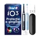Set 2 x Periuta de dinti electrica Oral-B iO3 cu Tehnologie Magnetica si Micro-Vibratii, Senzor de presiune Smart, 3 moduri, 2 capete, Trusa de calatorie, Negru/Albastru