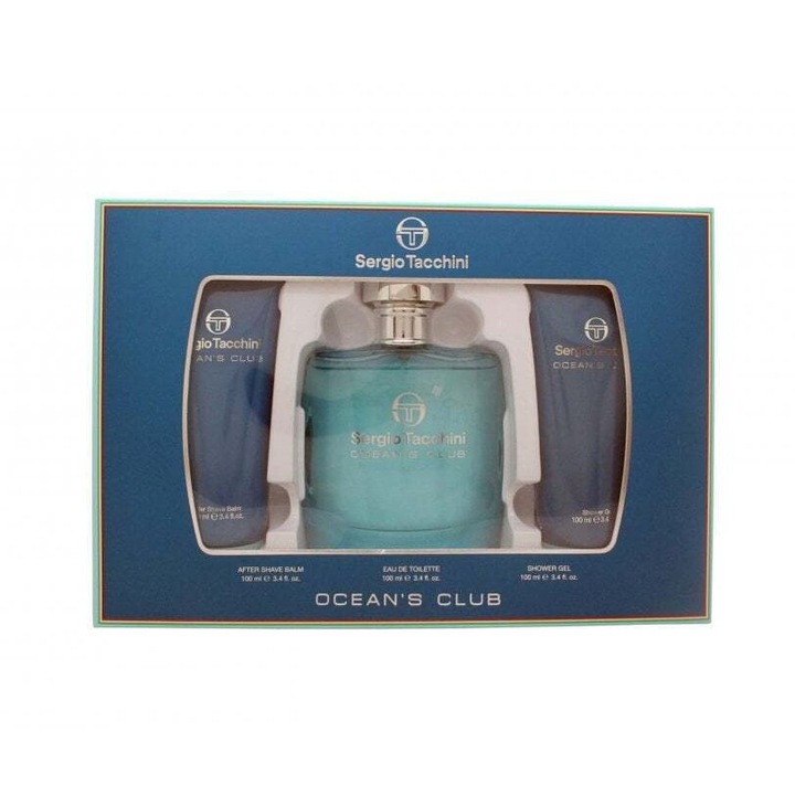 Sergio Tacchini Ocean's Club szett, Barbati, Eau de Toilette 100 ml, Borotválkozás utáni balzsam 100 ml, Tusfürdő 100 ml