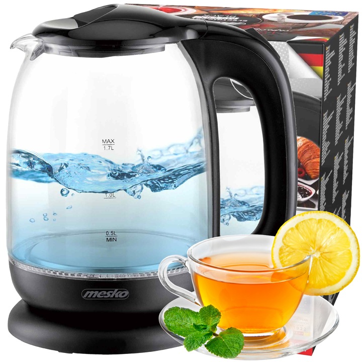 Fierbator, Mesko, Sticla/Plastic, 2200W, 1.7L, Negru