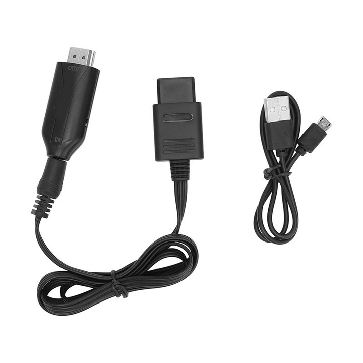 Set adaptor si cablu, ABS, pentru Nintendo N64, Negru