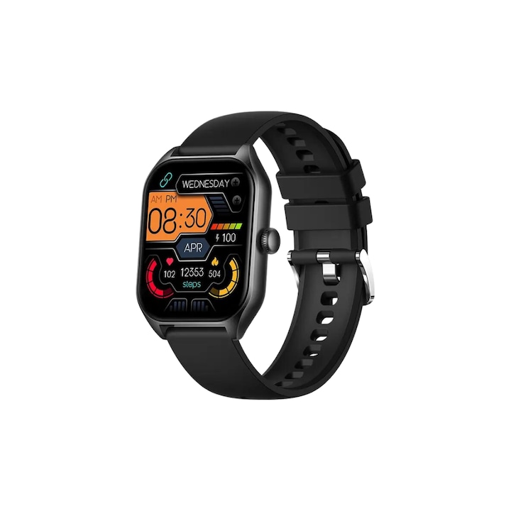 Ceas smartwatch si bratara fitness, TU&YA®,49mm, Notificari Apeluri/Sms/Social Media, monitorizare activitati fizice, somn, ritm cardiac, pedometru, player muzica, rezistent la apa, Negru