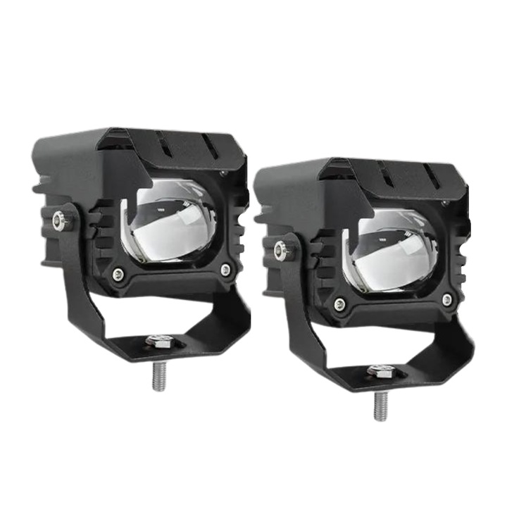Set 2 proiectoare LED auto/moto/ATV, 40W/set, 3000/6000K, lupa