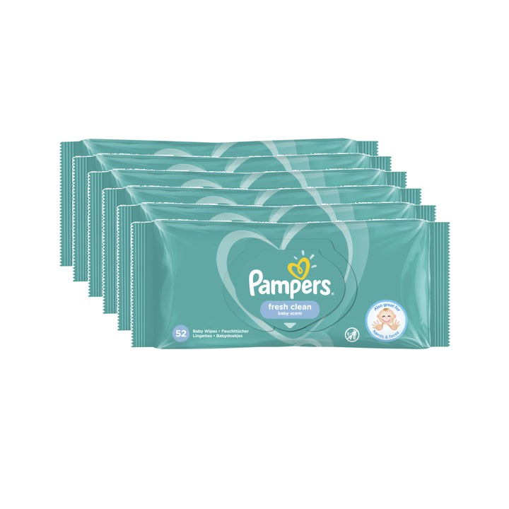 Мокри кърпички Pampers Fresh Clean, 6 пакета x 52, 312 бр.
