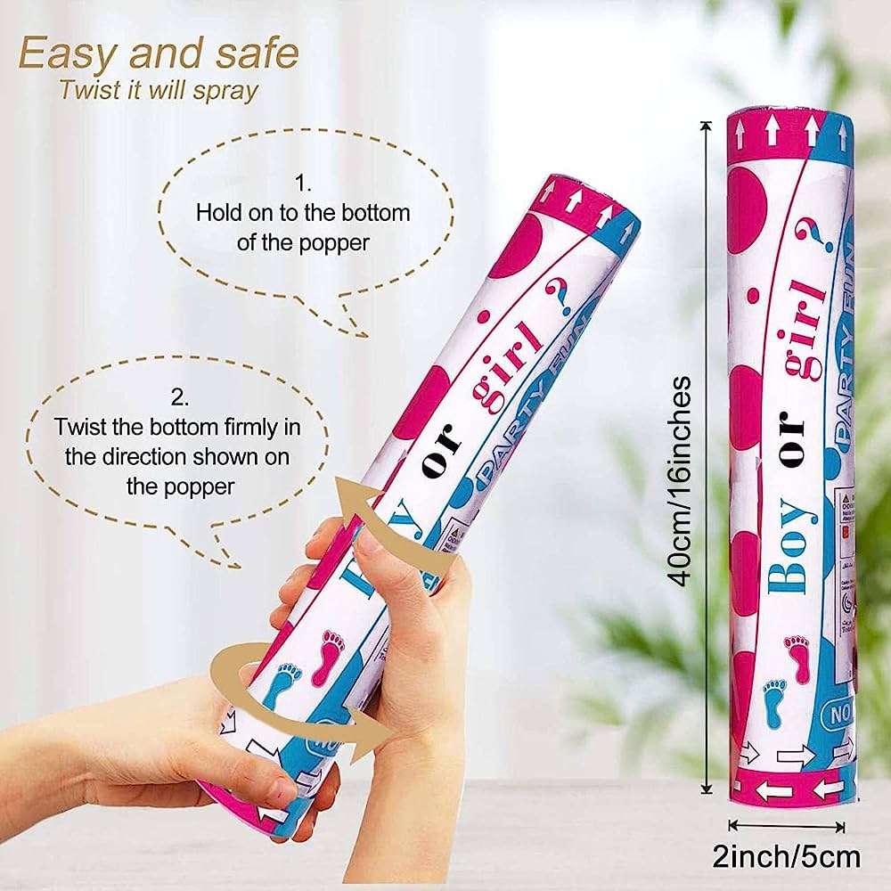 Tun Confetti Gender Reveal, Boy or Girl cu confetti roz pentru fetita