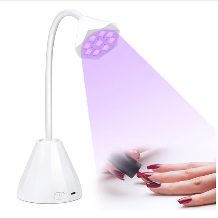 Lampa LED UV pentru unghii, Jeswo, 27W, Uscator portabil de unghii fara fir, rotitabil la 360°, lampa de intarire cu oja de gasca, lumina cu blumire manuala pentru arta a unghiilor, Alb