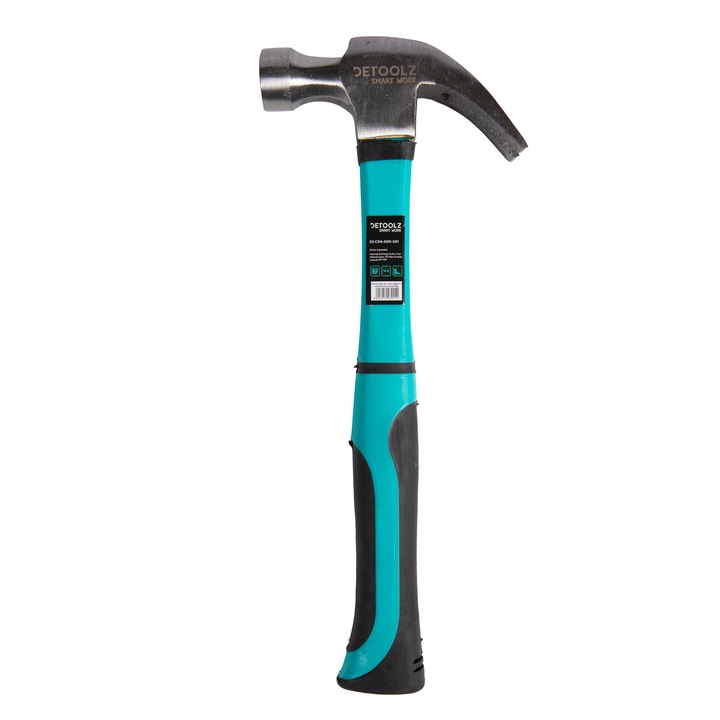 Ciocan pentru dulgher, forjat, Detoolz, coada fibra de sticla, PP si TPR, 450 g
