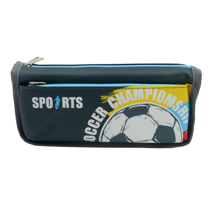 Felszereletlen tolltartó 2 rekesszel, futball modell, HZ-7098, szürke, 22 x 6 x 9 cm