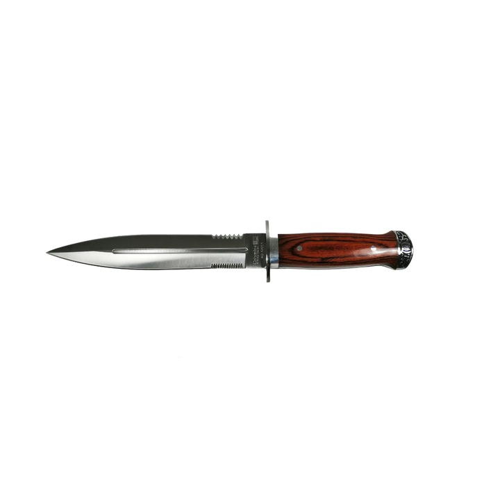 Cutit pentru vanatoare Bayonet, lama otel, maner lemn, cu etui textil, 28cm lungime, Argintiu