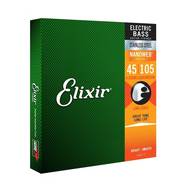 Corzi pentru chitara bas, Elixir, NanoWeb, inox, 45-105