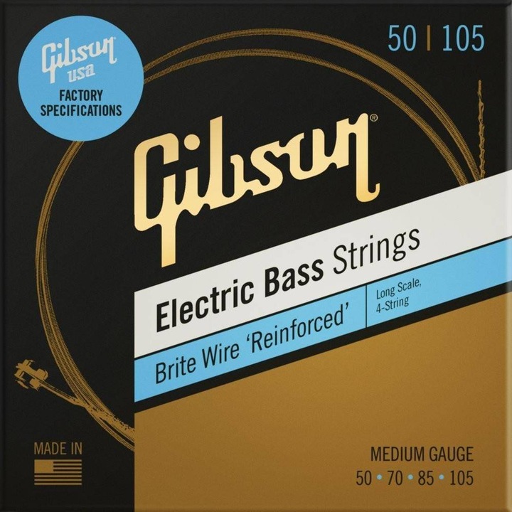 Set 4 corzi de bas electric, Gibson, SBG-LSM la scara lunga, Brite Wire, 50-105