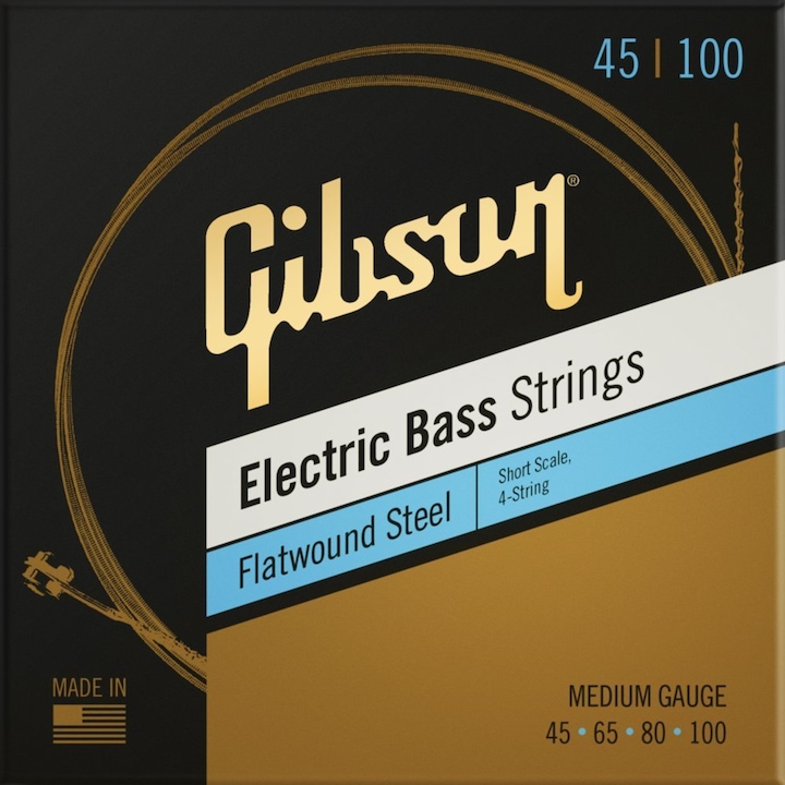 Set 4 corzi de chitara bass, Gibson, Short Scale, Flatwound EB Strings 045-100, Mediu