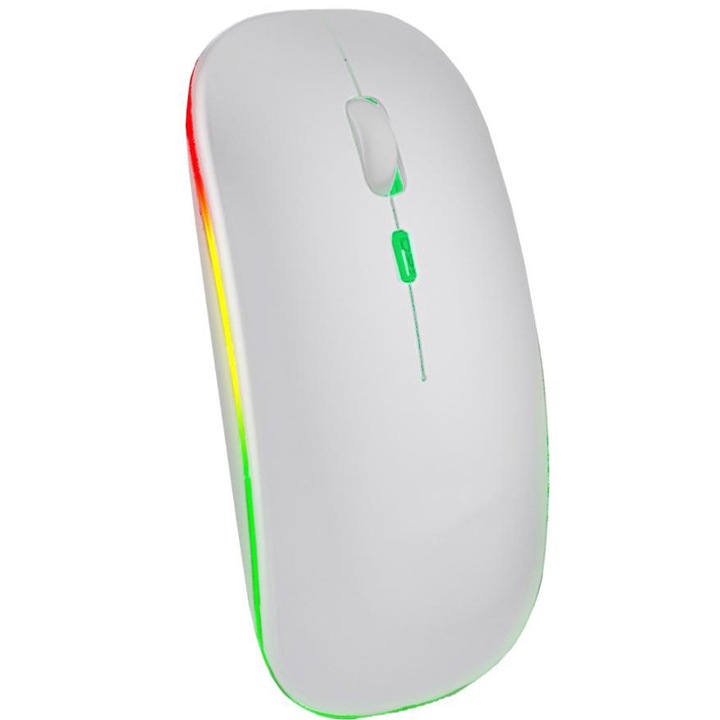 Vezeték nélküli egér, Heckermann, Y11, Bluetooth 5.1, 2.4Ghz, RGB világítás, 1600 DPI, Ezüst