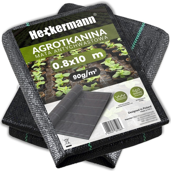 Plasa agrotextila, Heckermann, 0.8 x 10 m, Negru