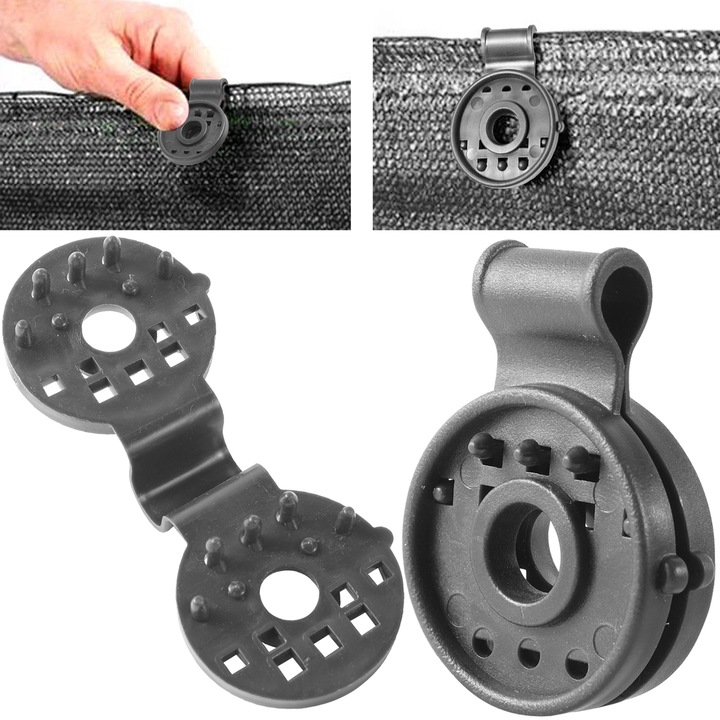 Set 20 cleme plasa de umbrire, Heckermann, Plastic, Gri