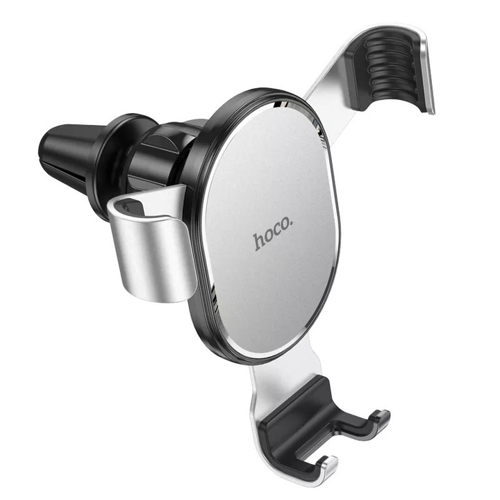Univerzális szellőzőrácsba illeszthető PDA/GSM autós tartó 4,5-6,7" méretű készülékekhez - HOCO CA56 Plus Metal In-Car Holder - ezüst (HOC0307)