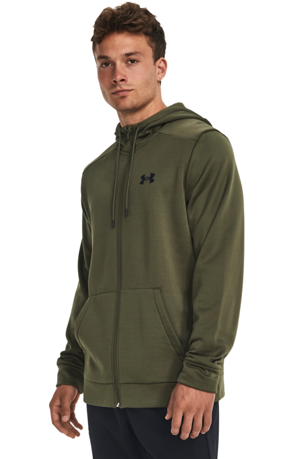 Under Armour, Фитнес худи с лого и цип, Тъмнозелен, L - eMAG.bg