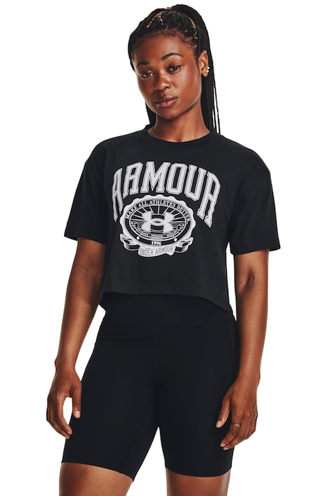 Under Armour, Къса тениска Collegiate за тренировка с лого, Бял/Черен