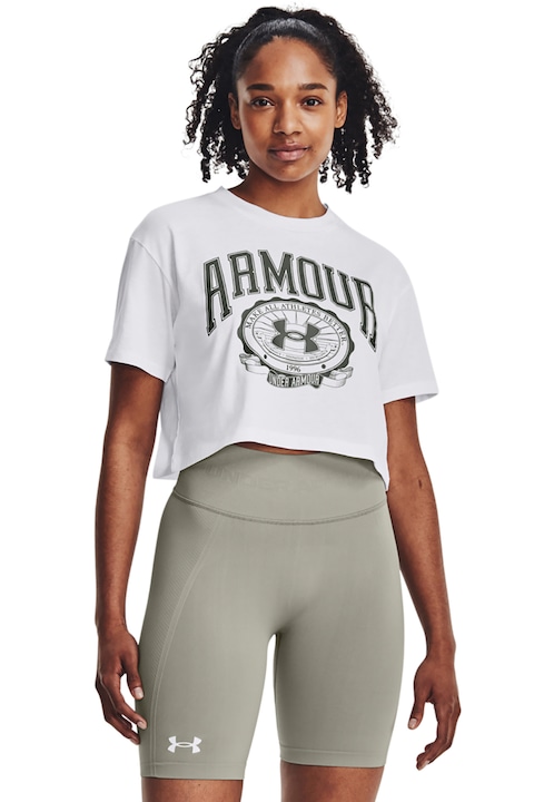 Under Armour, Къса тениска Collegiate за тренировка с лого, Бял