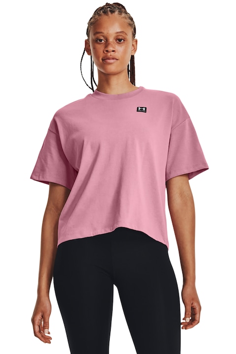 Under Armour, Уголемена фитнес тениска с лого, Розово