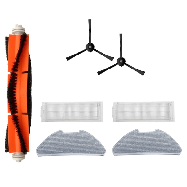 Set accesorii PAA-home pentru aspiratorul Xiaomi Vacuum-Mop 2 Pro, 2 perii laterale cu 3 brate negre, 2 filtre, doua lavete full cover, 1 perie centrala cu capeti detasabili