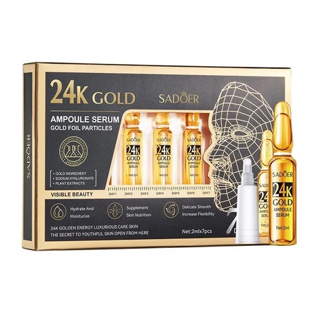 Fiole pentru ten cu aur 24k, acid hialuronic, vitamina B3 Sadoer, 2 ml x 7 bucati