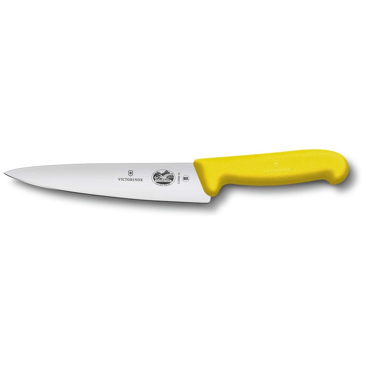 Cutit bucatar Fibrox, Victorinox, Inox, 19 cm, Argintiu/Galben