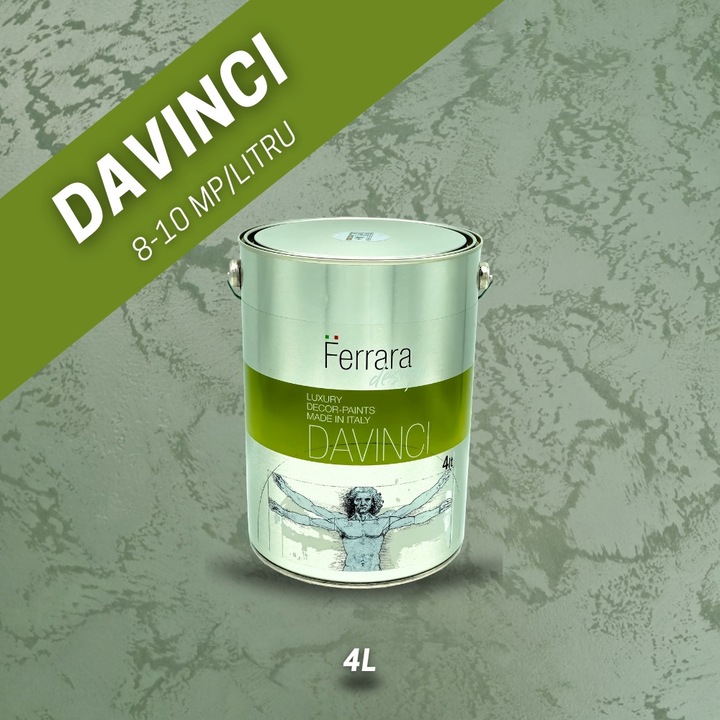 Vopsea decorativa perlata Davinci, Ferrara Design, Spring Cut, DAA82, pe baza de apa, pentru interior, 4 L