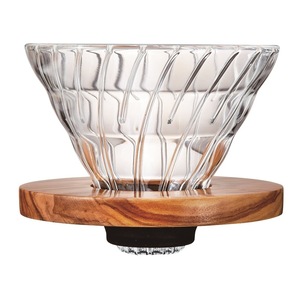 Filtrul de cafea V60, Hario, Sticla/lemn de maslin, Transparent
