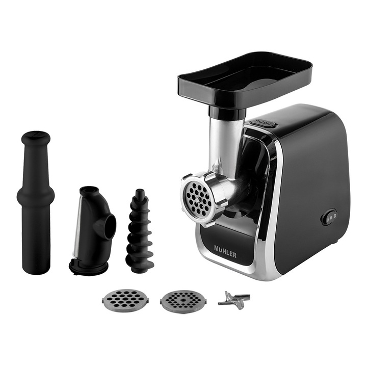 Месомелачка Muhler MG1303T, 600W, Приставка за домати, 1.5 кг/ мин, смилане - 5 мм и 7 мм, Черна