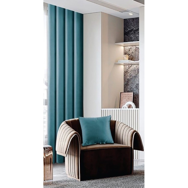 OEM Drapéria gyűrűkkel és párnahuzattal, Tercot, 2 db, Sima, 150x245cm, Kék