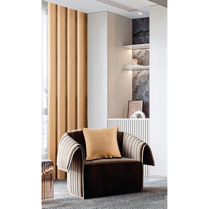 OEM Drapéria gyűrűkkel és párnahuzattal, Tercot, 2 db, Sima, 150x245cm, Bézs
