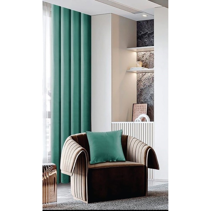 Drapéria gyűrűkkel és párnahuzattal, Tercot, 2 db, Sima, 150x245cm, Türkiz