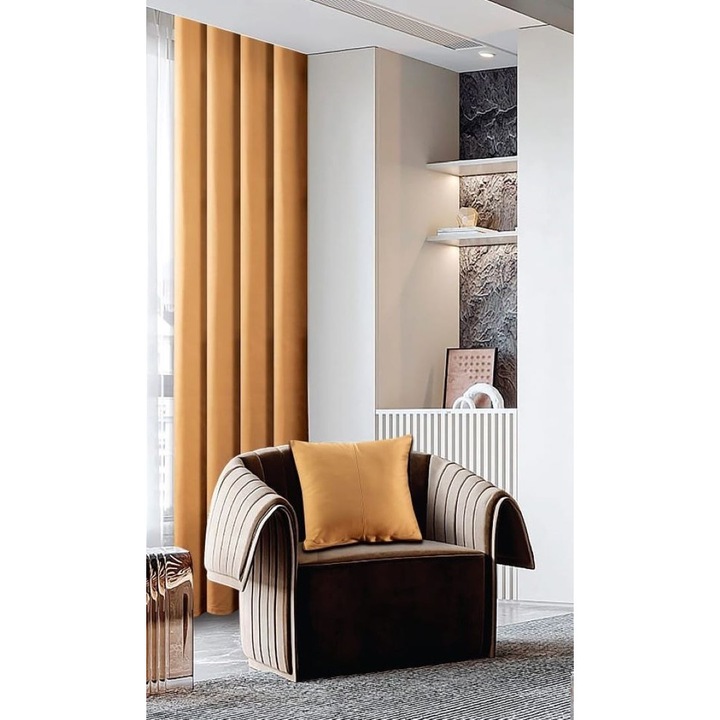 Sötétítő gyűrűkkel és párnahuzattal, Tercot, 2 db, Uni, 150x245cm, okkersárga
