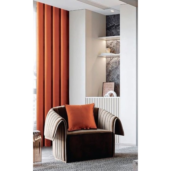 Draperie cu inele si fata de perna, Tercot, 2 piese, Uni, 150x245cm, Caramiziu