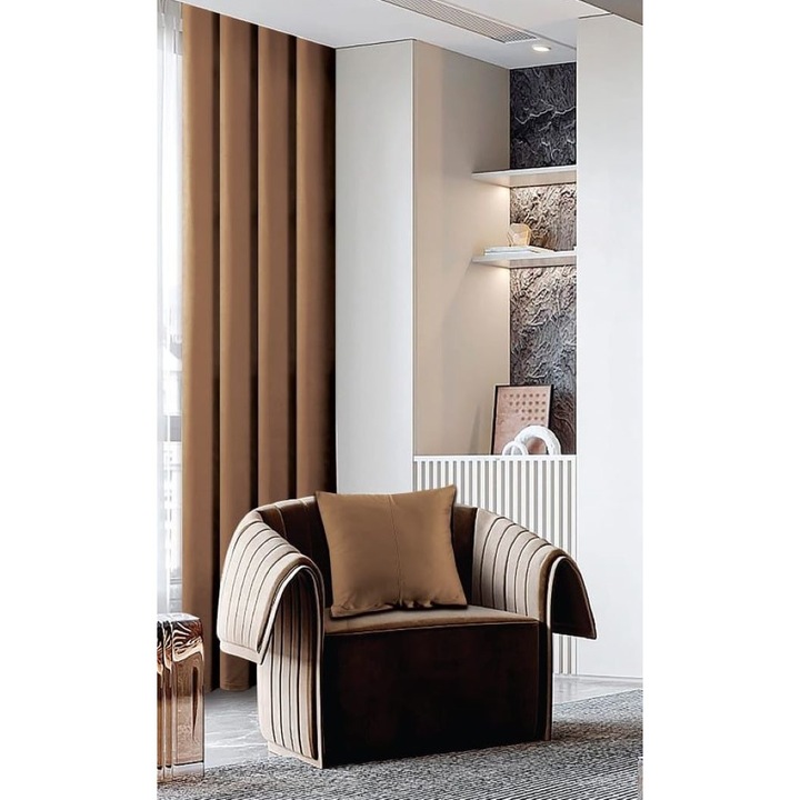 Függöny gyűrűkkel és párnahuzattal, Tercot, 2 db, Sima, 150x245cm, Világosbarna