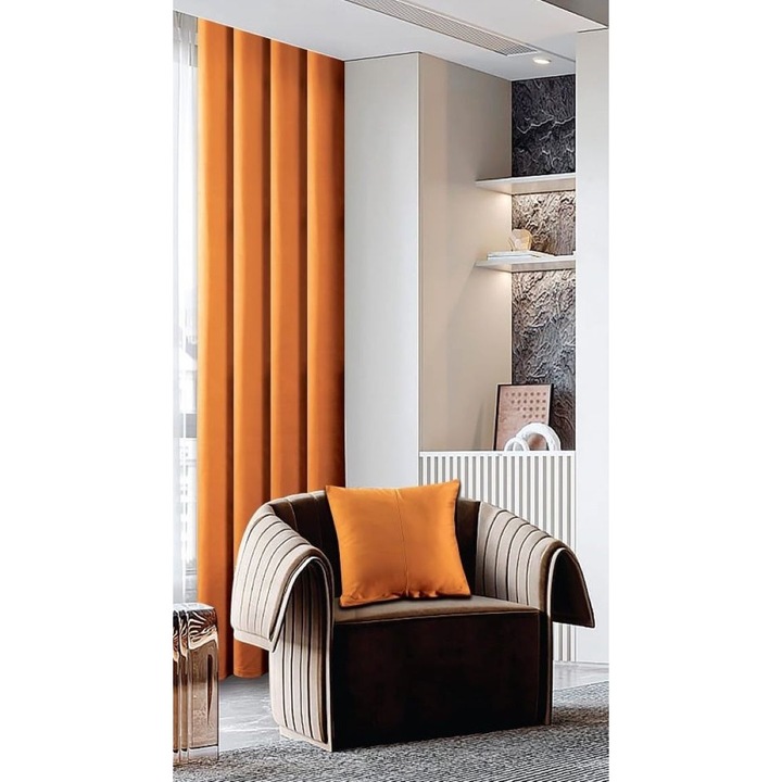 Drapéria gyűrűkkel és párnahuzattal, Tercot, 2 db, Sima, 150x245cm, Narancs